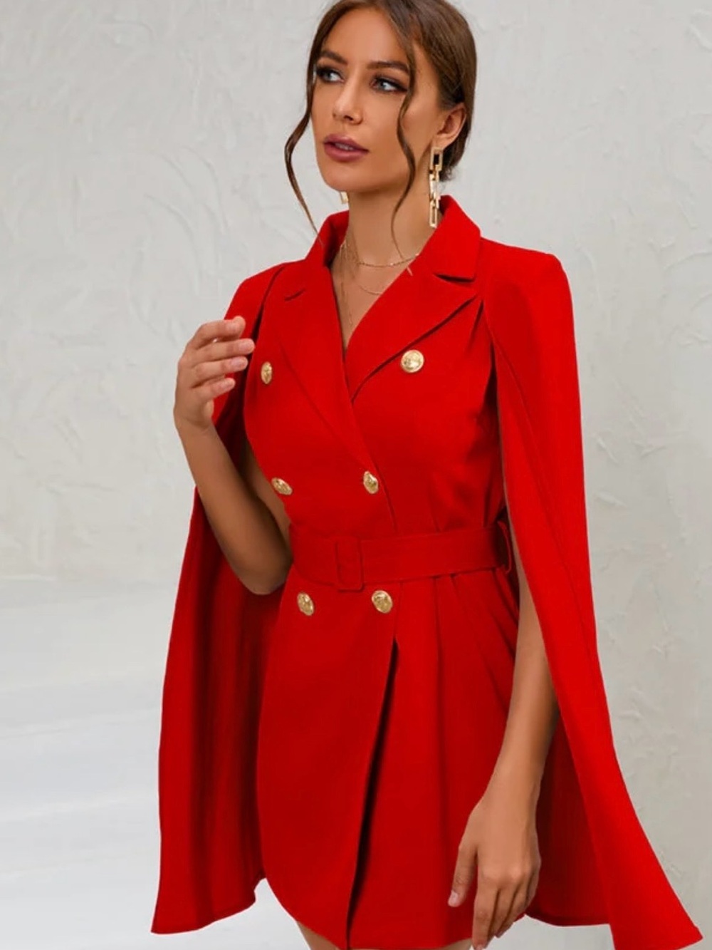 SHEIN Red Double-Breasted Cape Blazer Mini Dress